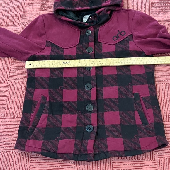 ORB women’s medium Plaid Hooded lined Jacket with lovely large buttons - Picture 10 of 16